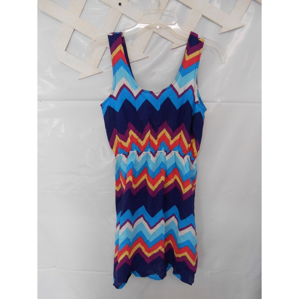 NEW Super Cute Bold Blue Purple Pink Chevron Striped sz Small Short Sun dress!!!
